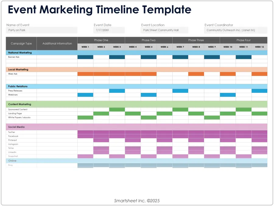 Event Marketing Timeline Template for Excel