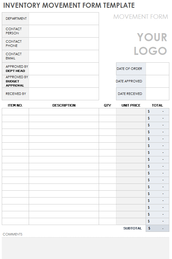 Download Free Inventory Form Templates Smartsheet