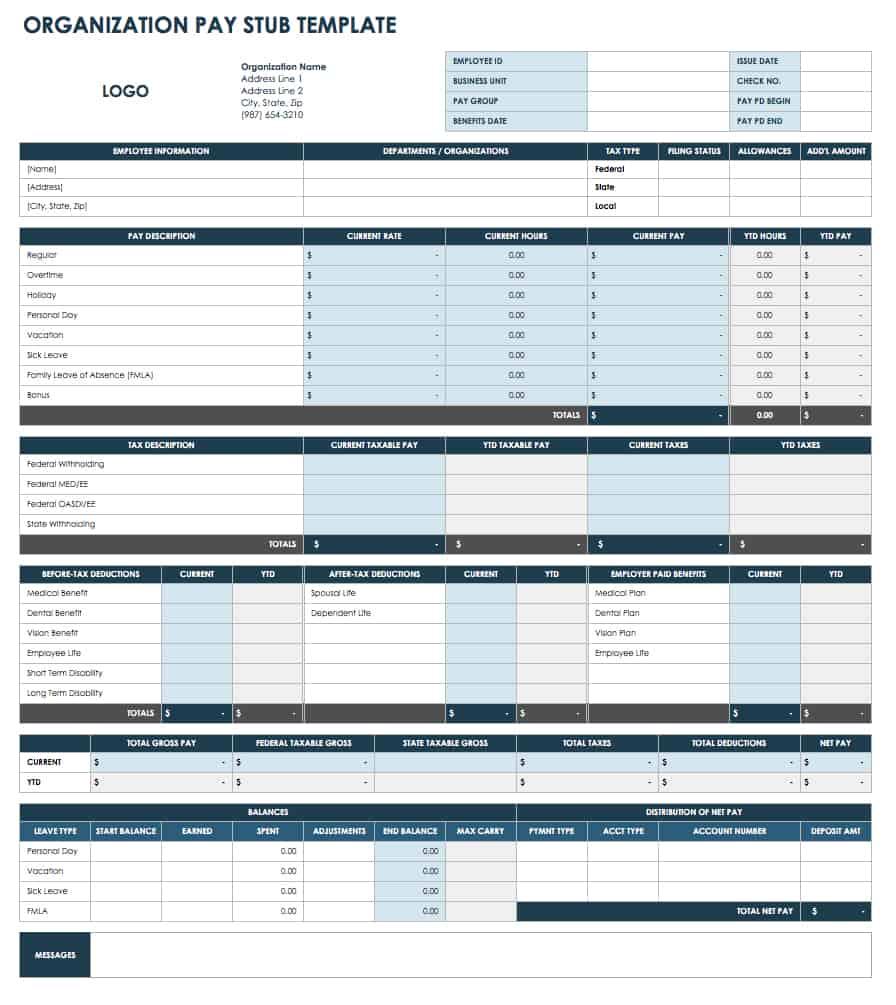 Free Pay Stub Templates   Smartsheet Intended For Blank Pay Stub Template Word