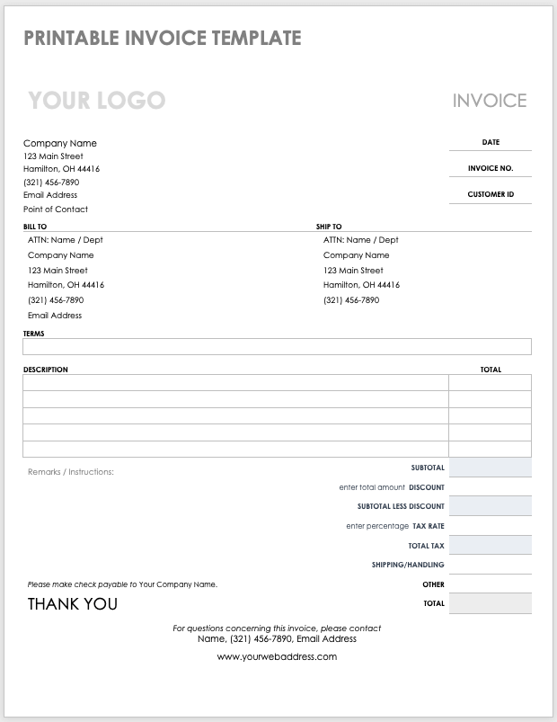 Free Simple Invoice Templates Smartsheet