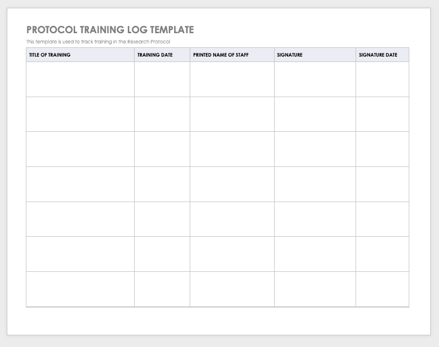 clinical research training log template
