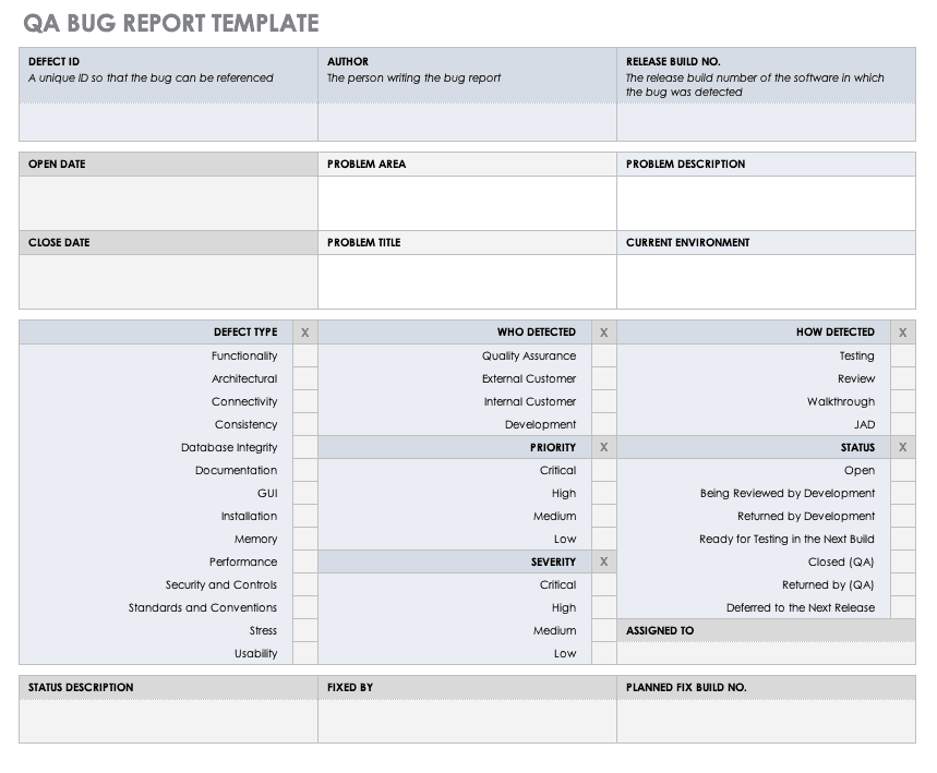 Free Bug Report Templates and Forms Smartsheet