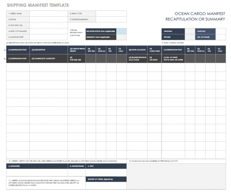 Free Shipping and Packing Templates Smartsheet