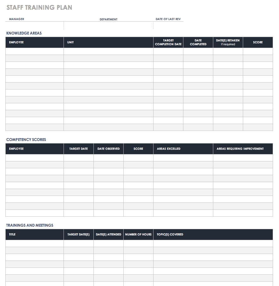 company training plan excel template
