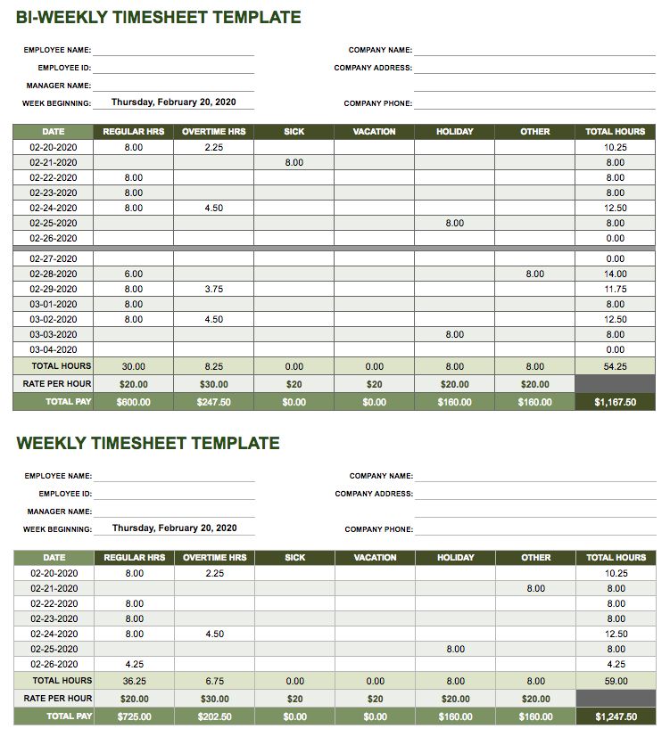 Timesheet Template Excel Weekly