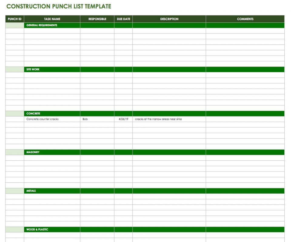 Free Construction Punch List Template from www.smartsheet.com