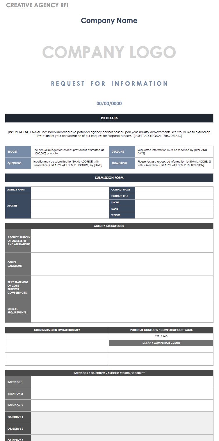 Free Request For Information Templates Smartsheet Rfp response template microsoft word