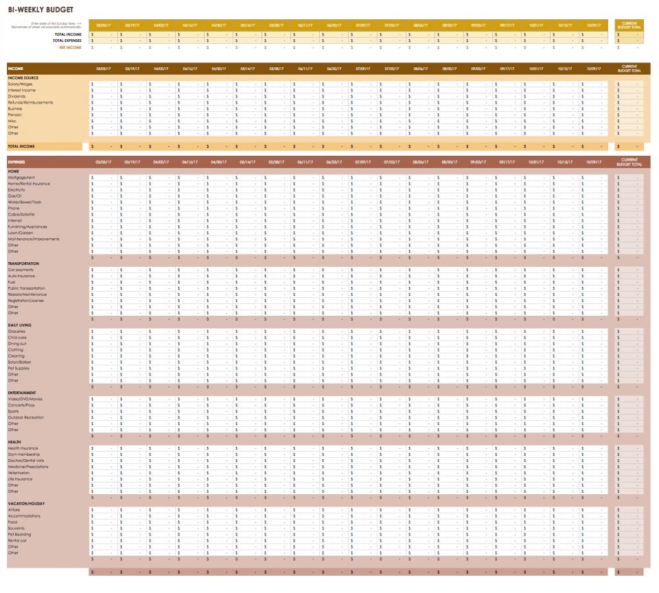 Google Sheets Weekly Budget Template