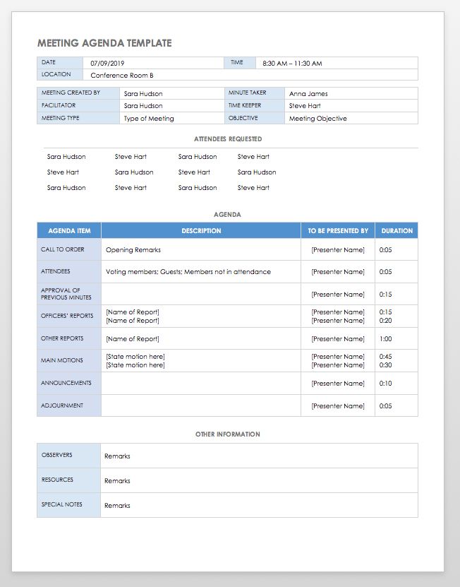 Agenda With Times Template from www.smartsheet.com