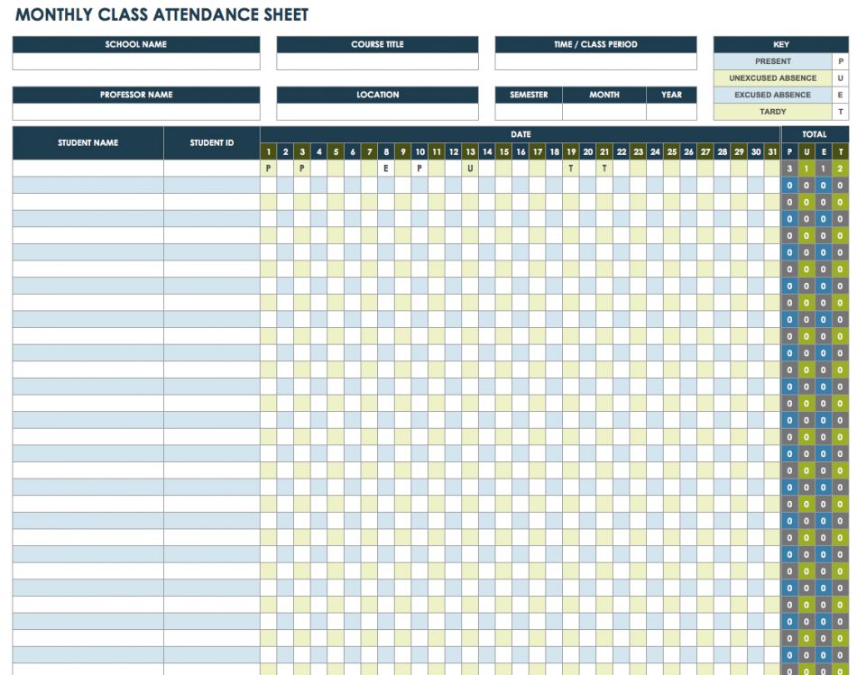 Attendance Chart Template Excel
