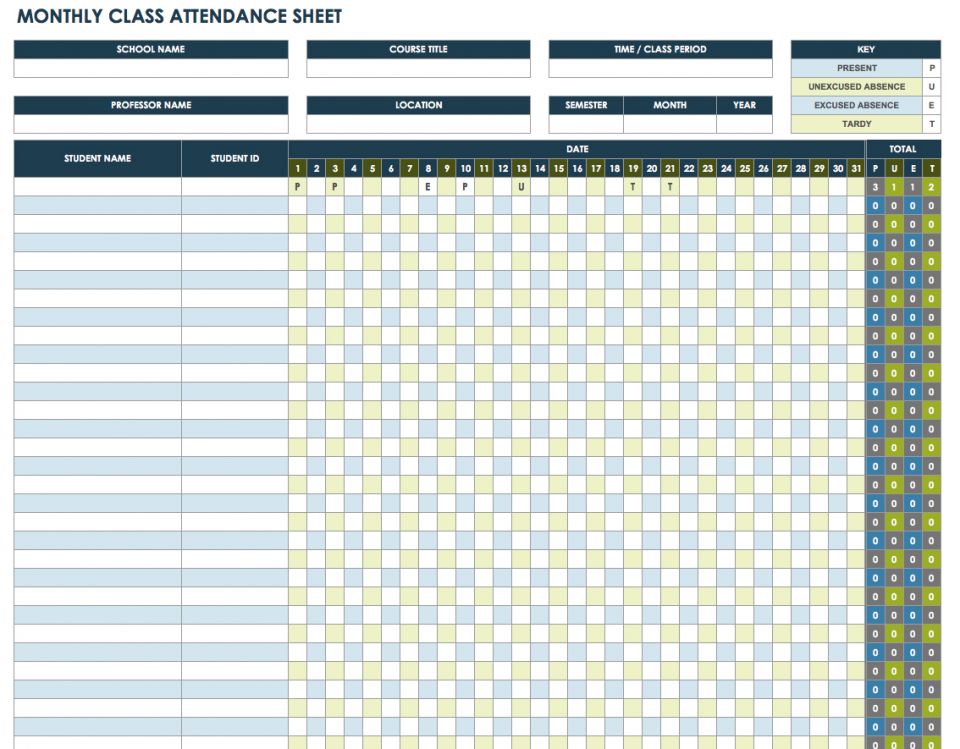 Weekly Attendance Sheet Template