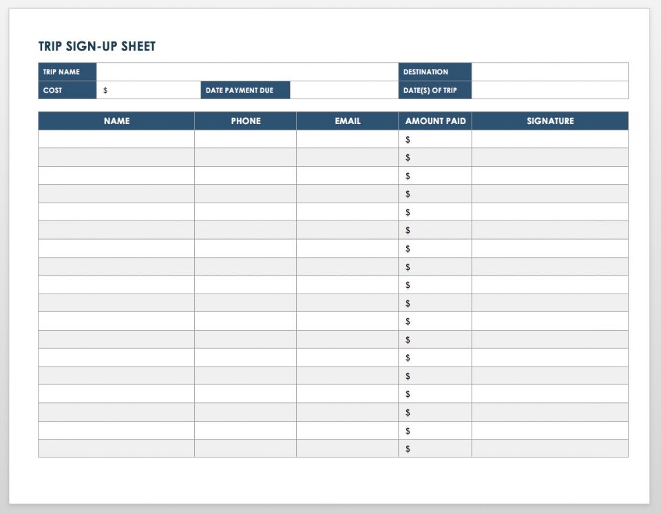 sign up sheet template