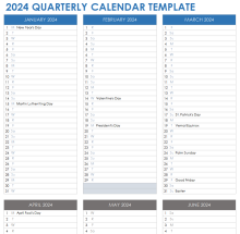 2024 Quarterly Calendar Template
