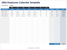 2026 Employee Calendar Template