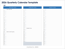 2026 Quarterly Calendar Template