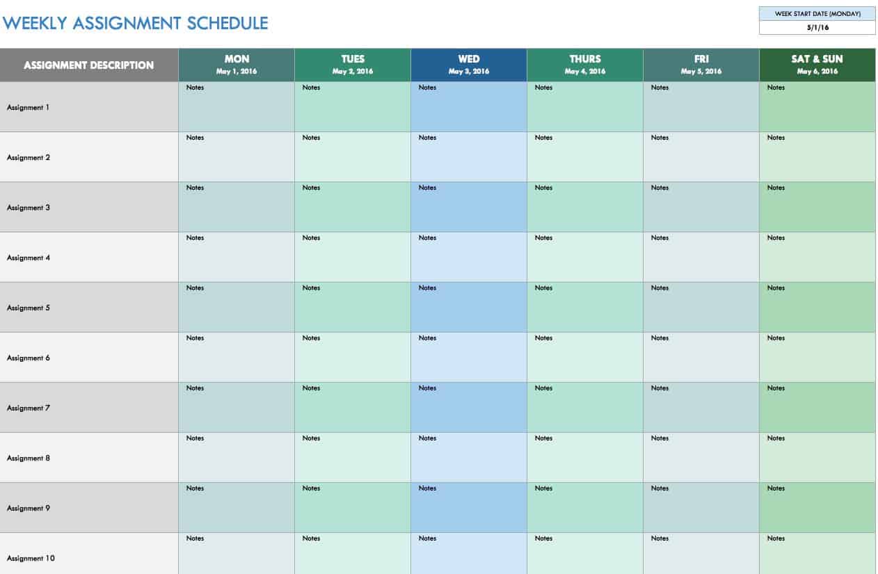 assignment timetable template