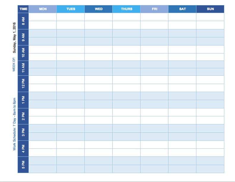 Excel Weekly Calendar Template 2018