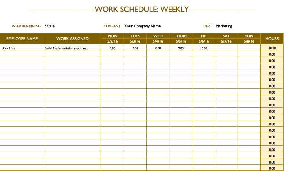 Example Of Work Schedule Template