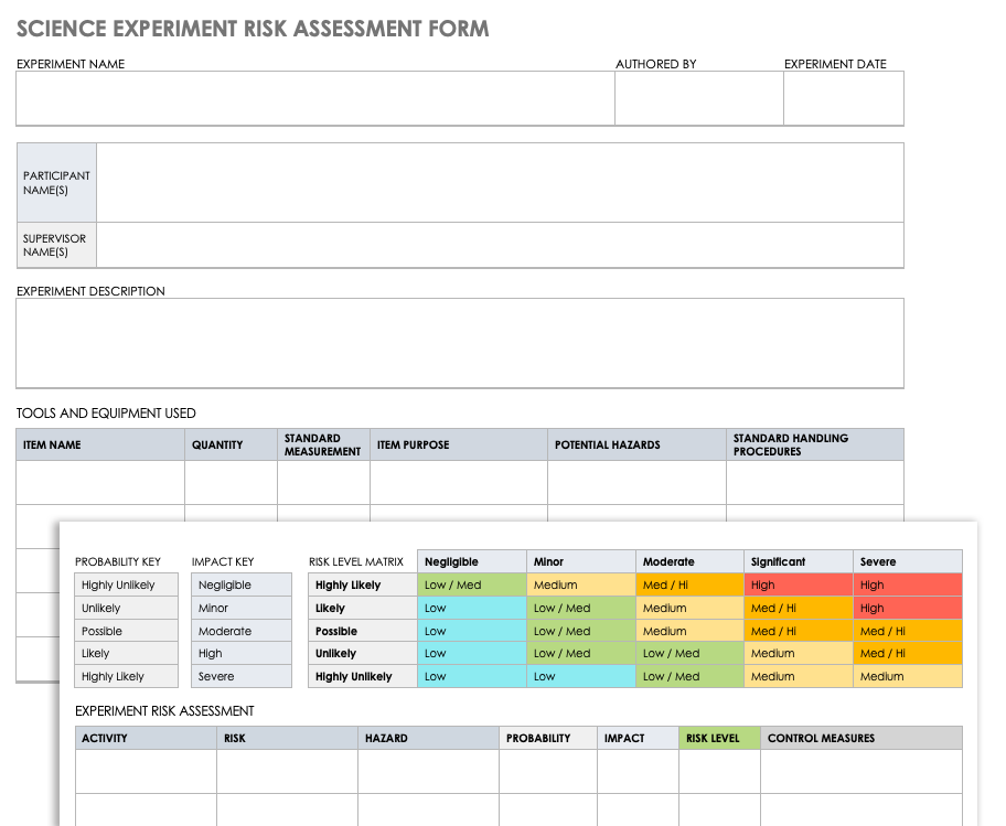 Science Experiment Risk Assessment Form 