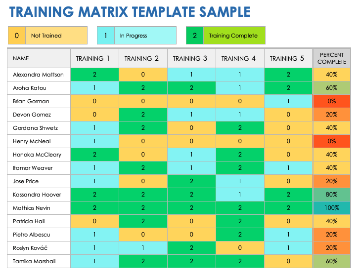 Training Matrix Template Sample