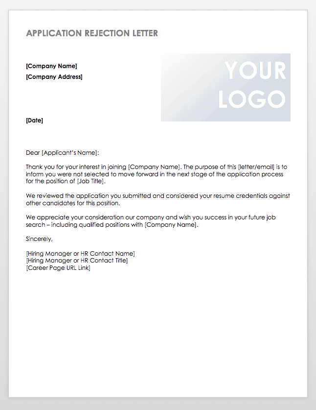 Application Rejection Letter Template