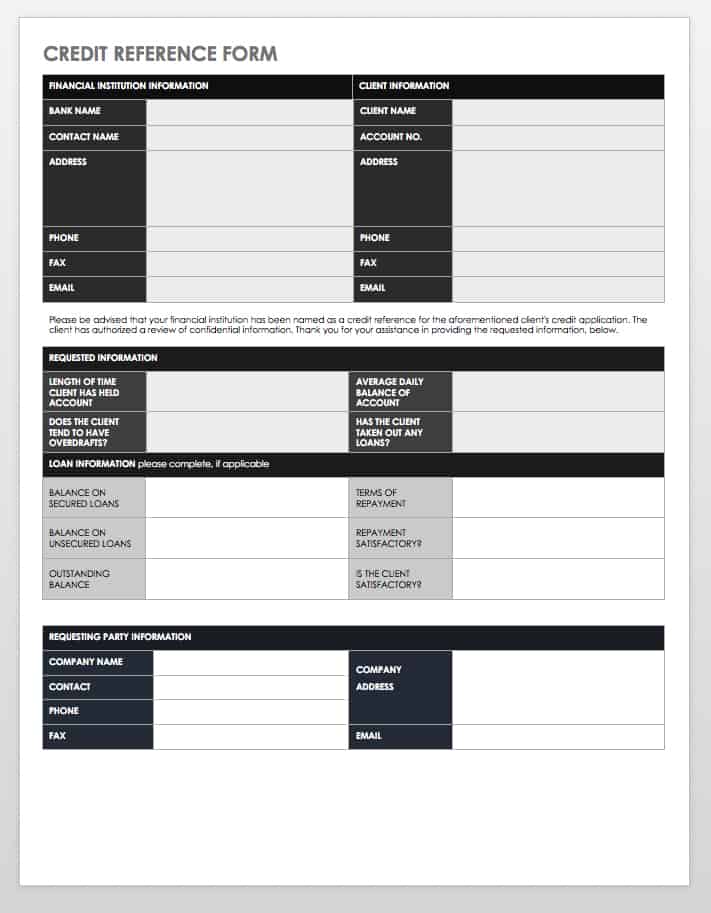 Bank Reference Form Template