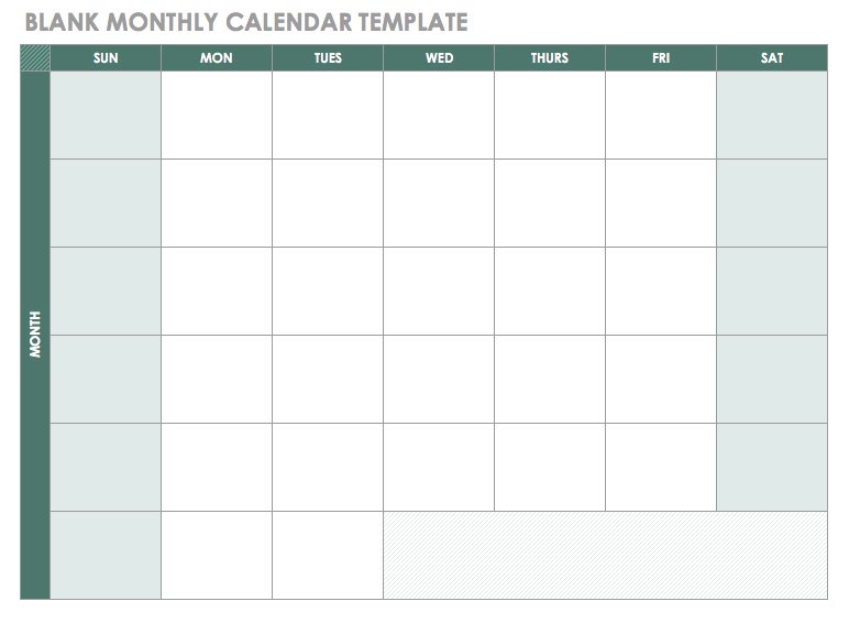 2018 Blank Monthly Calendar Template