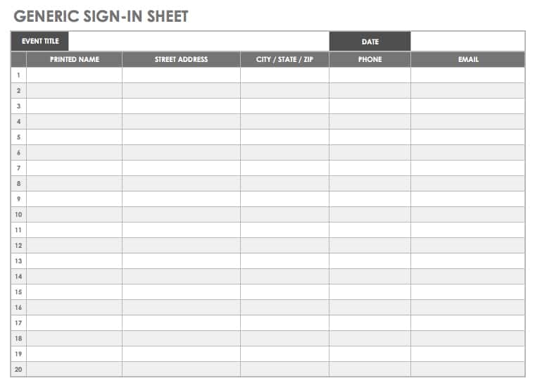 Generic Sign-in Sheet Template