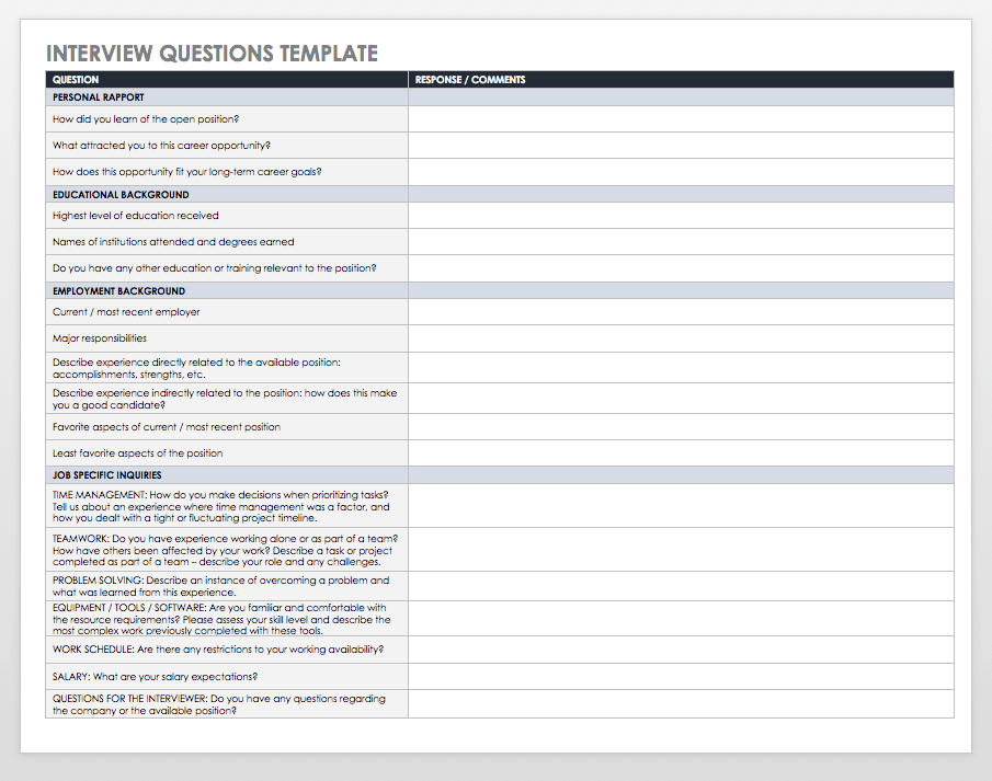 Interview Questions Template
