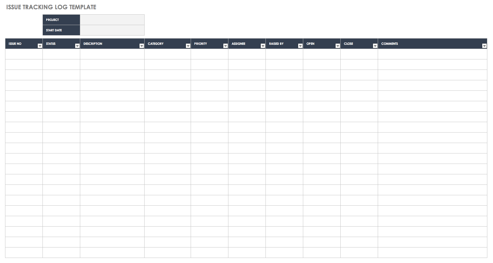 Issue Tracking Log Template