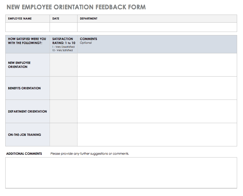 New Employee Orientation Feedback Form Template