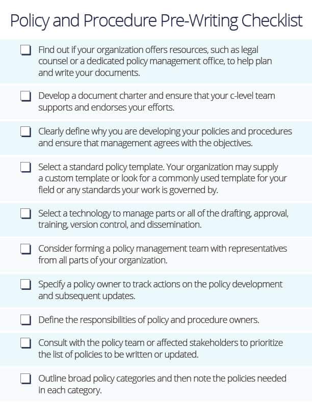 Policy Procedure Pre-Writing Checklist