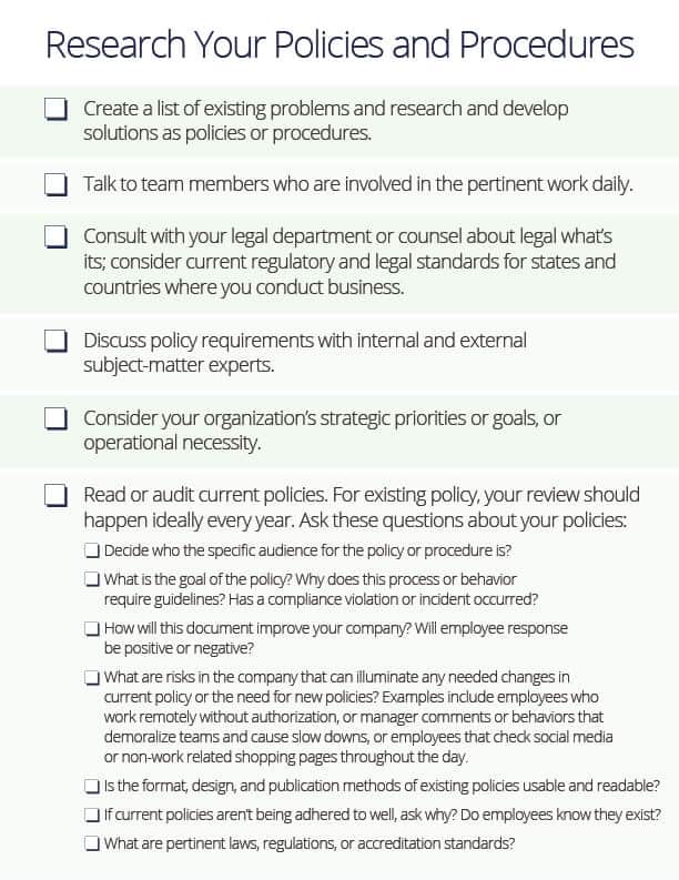 Policy Procedure Research Checklist