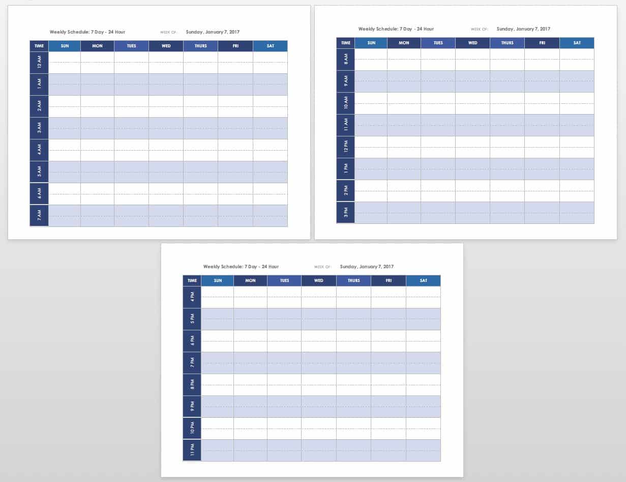 Printable weekly calendar template landscape