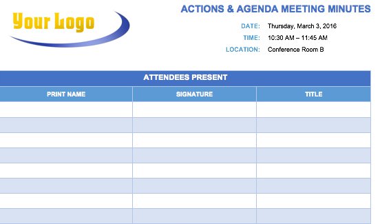 Meeting Minutes Actions and Agenda Template