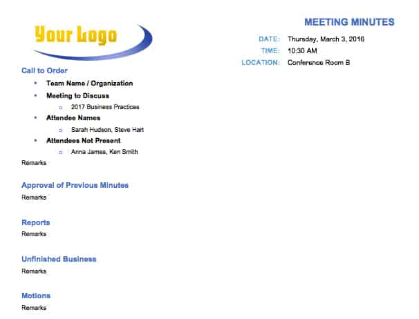 Classic Meeting Minutes Template
