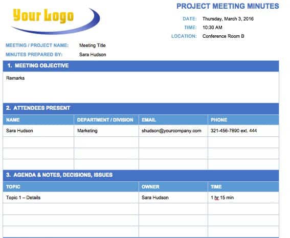 Project Meeting Minutes Template